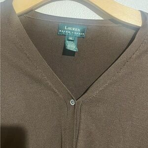 Vintage Lauren Ralph Lauren Brown V-Neck 85% Silk Cardigan
